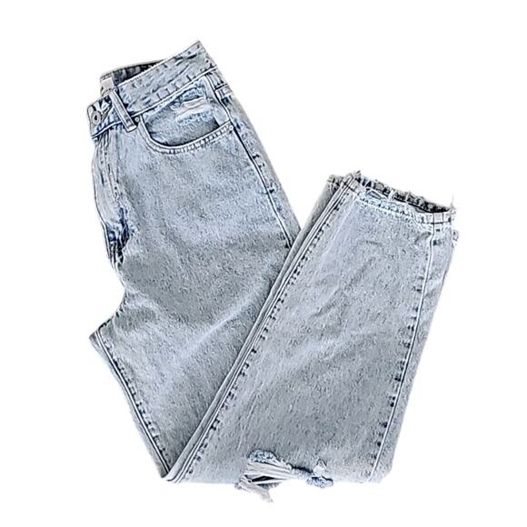 Cotton:On High Rise Loose Straight Leg Distressed Light Wash Jeans Womans Size 6 - Picture 3 of 8